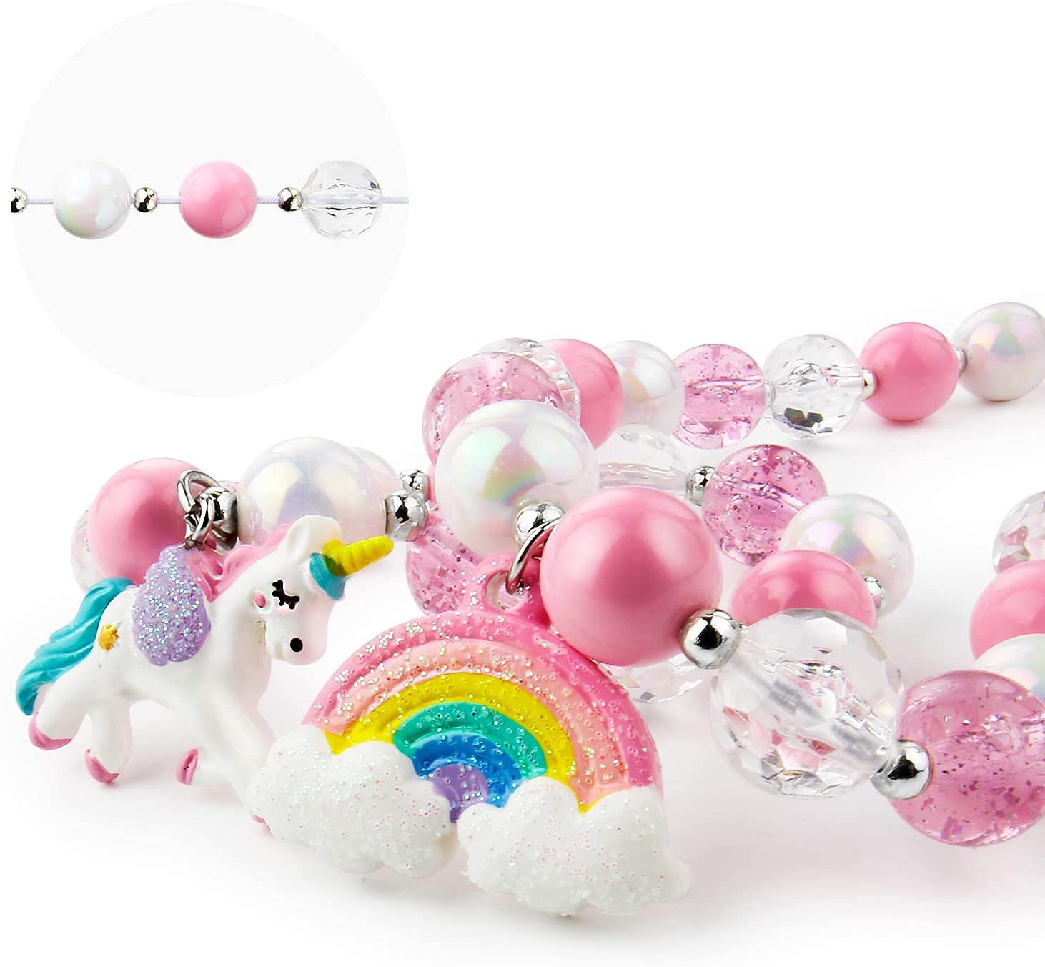 PALAY Girls' Unicorn Beads Bracelet Necklaces Rainbow Set(1 Necklace & 1 Bracelet): Unicorn Jewellery Birthday Gift Great Costume Jewelry for Children Girls and Dress Up-Pink PALAY Girls' Unicorn Beads Bracelet Necklaces Rainbow Set(1 Necklace & 1 Bracelet): Unicorn Jewellery Birthday Gift Great Costume Jewelry for Children Girls and Dress Up-Pink